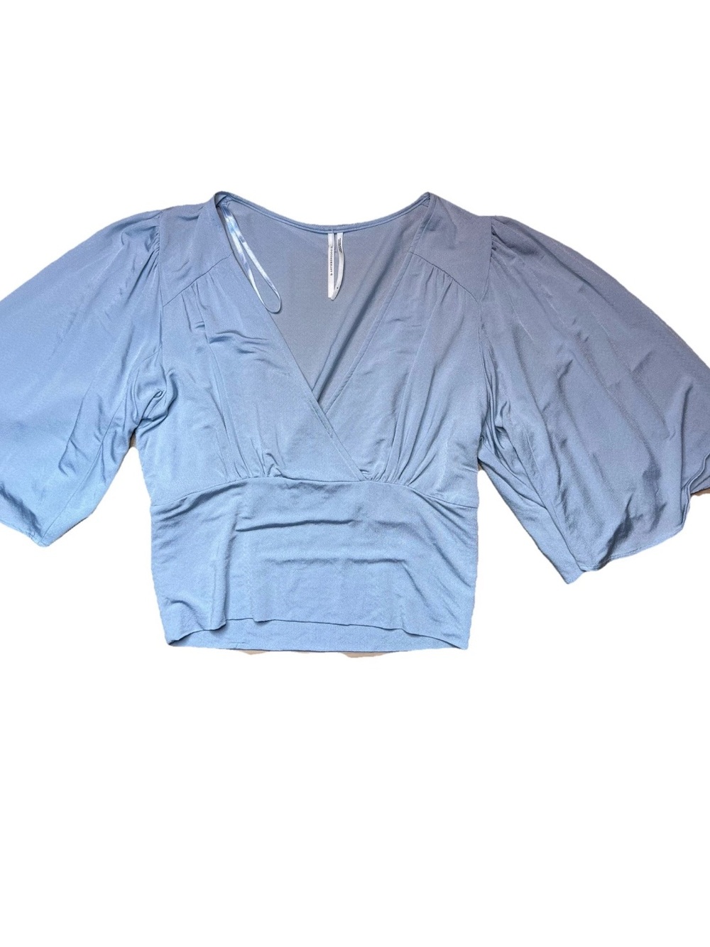 Anthropologie • Size S Blue V-Neck Wide Flowing Kimono Style Sleeves Blouse NWT - Picture 5 of 10